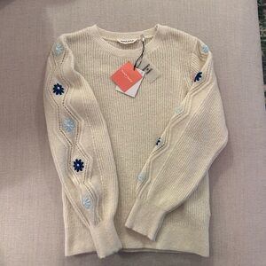NAF NAF from Paris. Cream sweater with floral embroidered sleeves. New with tags